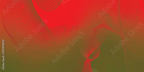 Flowing red, green, and black glowing ribbons twisting over a dark, moody background sprinkled with tiny sparkling particles, futuristic digital technology scene, vector style.