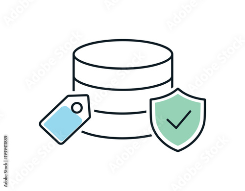 Secure database with price tag and shield icon representing data protection and cost