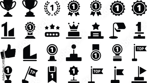 Set of 20 black vector award icons