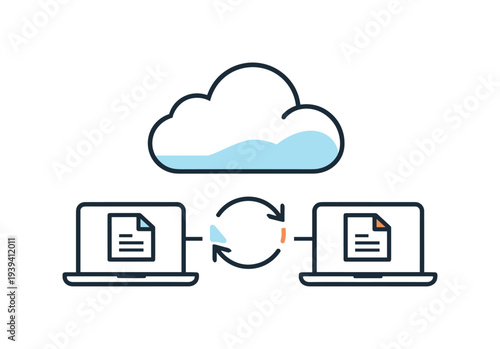 Cloud data synchronization between two laptops with cloud storage connection