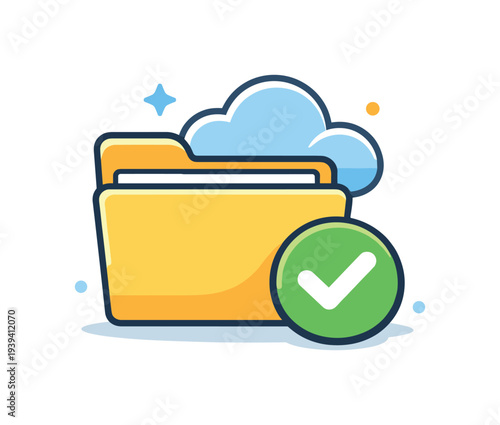 Cloud storage folder with a green checkmark for secure file management