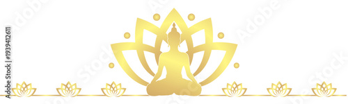 Vector illustration of a meditating buddha in shiny gold color