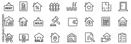 Real Estate Line Icons Set – Property, House, Building and Location Editable Stroke Vector