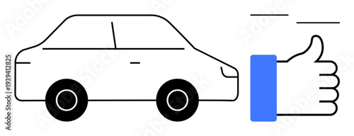 Car approval concept. Car approval with a thumbs-up symbol positive feedback. Car approval in vehicle sales, rental services, customer satisfaction, car maintenance, and automobile reviews