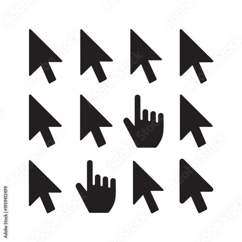 Mouse Cursor Pointer Icons Set Black Silhouette Vector