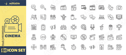 A set of editable cinema icons for film and movie production