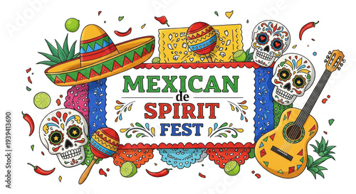Vibrant celebration of mexican spirit through colorful traditional fiesta elements