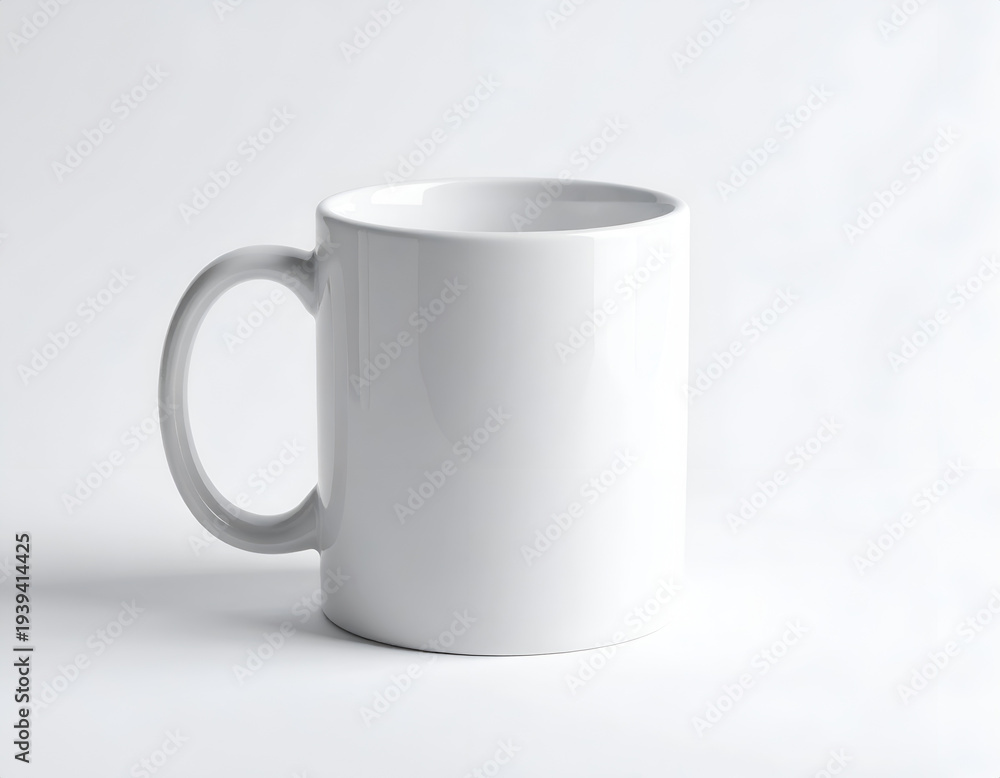 Obraz premium White ceramic drinking mug on a clean white backdrop