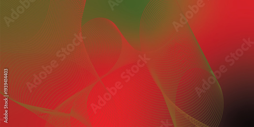 Flowing red, green, and black glowing ribbons twisting over a dark, moody background sprinkled with tiny sparkling particles, futuristic digital technology scene, vector style.