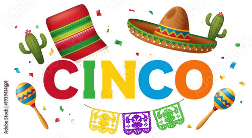 Colorful celebration of the number five with sombrero and cactus theme