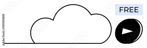 Cloud storage, media sharing, digital content, online streaming, free access, video playback. A cloud with a play button and the word free. Cloud storage and media sharing concept