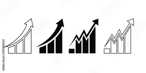 Collection of four black and white graph icons showing growth and increase
