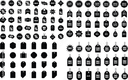 Discount Price Tag Typography Silhouette Icon Pack