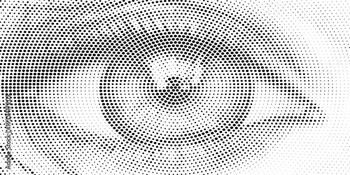Halftone pattern background with radial effect, round spot shapes, vintage or retro graphic with place for your text. Halftone digital effect.
