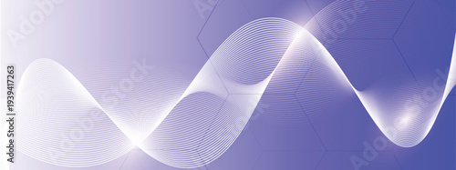 White Abstract Wave on Purple Gradient Hexagon Technology Background – Futuristic Digital Science Banner