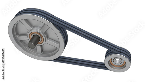 Belt Drive Pulley System Color Technical Illustration, Mechanical Power Transmission Diagram