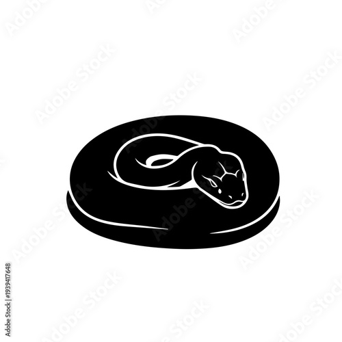 Elegant monochrome vector illustration of a reptile, a stylized coiled snake silhouette, representing nature's mysterious beauty and raw power, ideal for graphic design