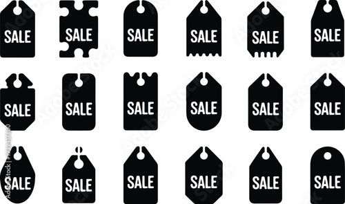 Sale Price Tag Collection Silhouette Icon Set Discount Price Tag Typography Silhouette Icon Pack