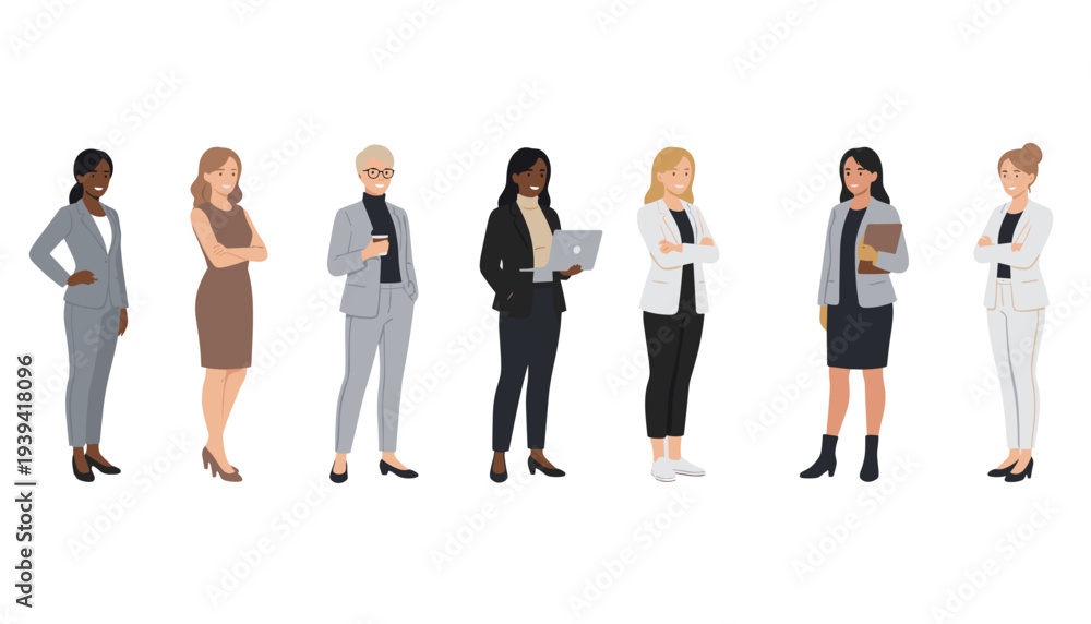 Obraz premium Diverse Group of Professional Businesswomen Standing Together Confidently