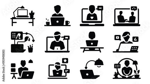 Modern work from home silhouette bundle for remote teams and virtual meetings