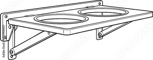 Wall Mounted Foldable Pet Feeding Shelf Line Art Vector Illustration