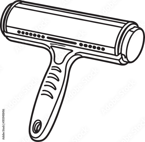 Reusable Pet Hair Removal Roller Tool Black and White Line Art