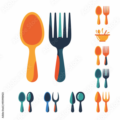Colorful Utensil Set Icons