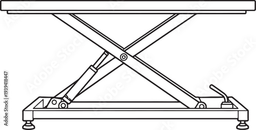 Professional Pet Grooming Hydraulic Lift Table Black and White Illustration