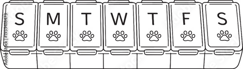 Pet Medication Pill Organizer Weekly Box Black and White Line Art