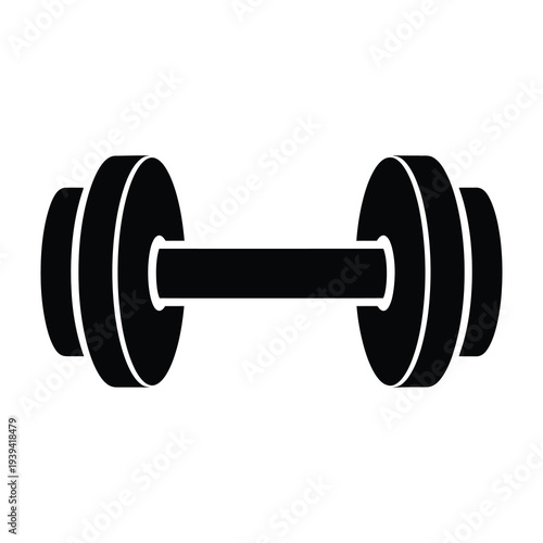 Simple black silhouette of a single dumbbell a classic piece of exercise equipment used for strength training and bodybuilding isolated on a clean white background representing fitness and healthy