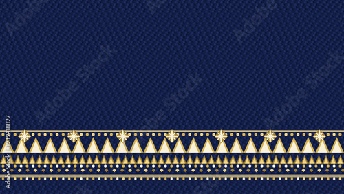 Elegant vector background with luxurious golden ornamental border on a deep navy blue textured fabric pattern, ideal for upscale invitations, certificates, banners, or digital presentations