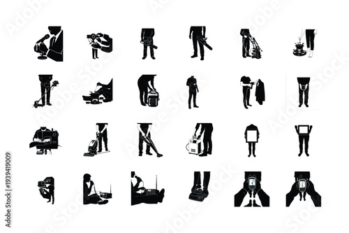 Headless People Using Tools Black Silhouette Icons Collection Vector Set