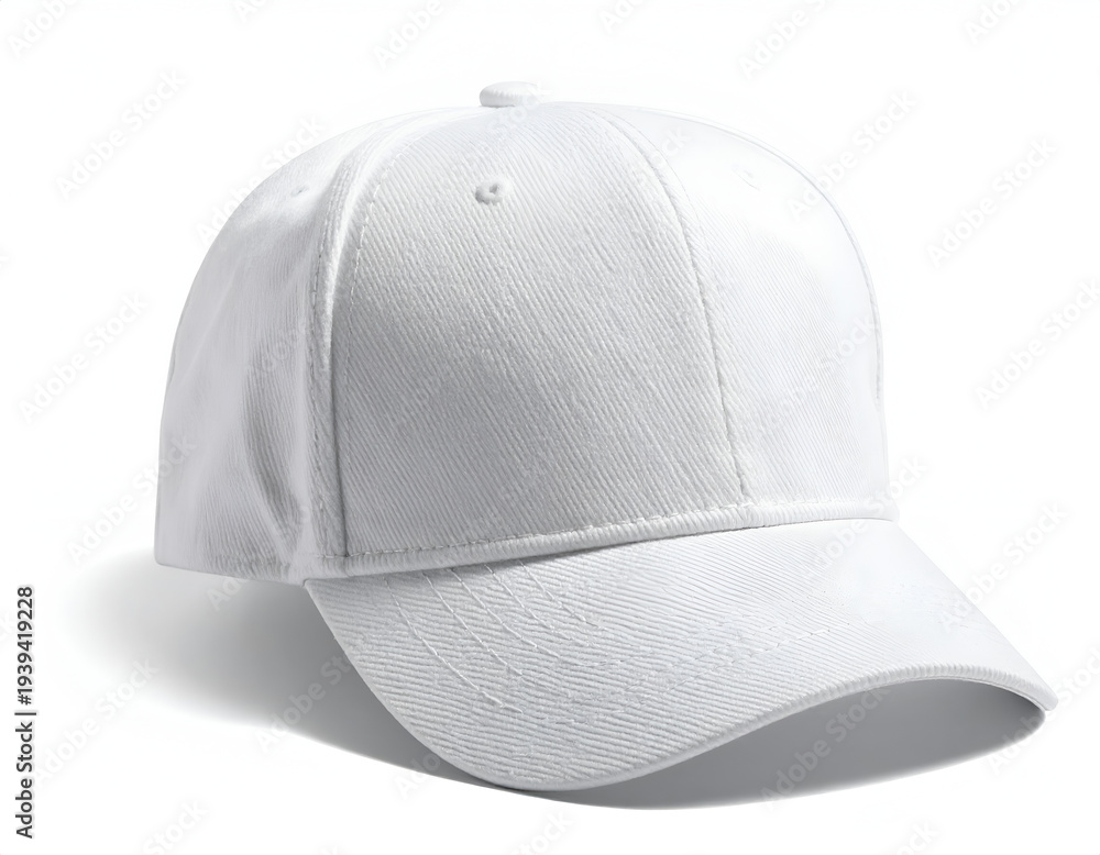 Fototapeta premium A clean, white baseball cap shown from a low angle