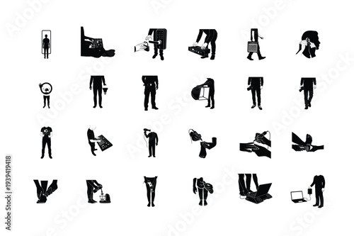 Headless People Using Tools Black Silhouette Icons Collection Vector Set