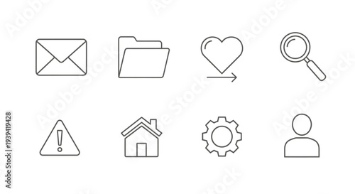 Outline User Interface and Web Application Icons Set on isolated white background.