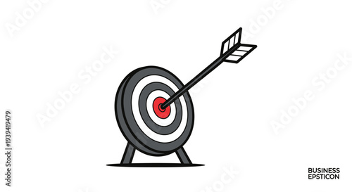 Business Target Goal Achievement with Arrow Hitting Bullseye, isolated white background.