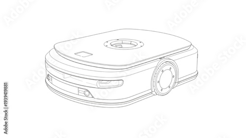 Robot Vacuum Cleaner Line Art Engineering Drawing, Smart Home Cleaning Robot Illustration
