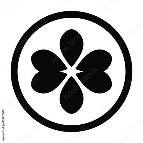 Abstract four leaf clover symbol inside a circle minimalist black and white graphic representation of luck and fortune clean geometric design element for good omen concepts and spring themes