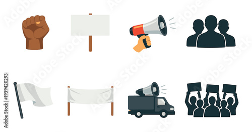 Protest symbols displayed on dark gradient background