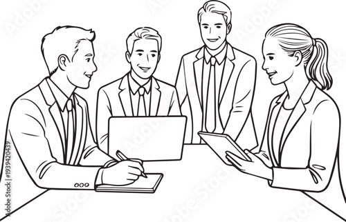 Business Team Working Together in Office Illustration