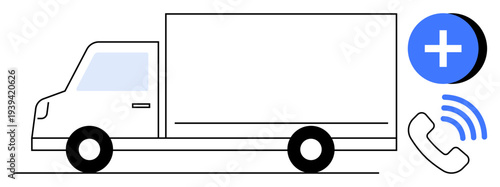 Logistics concept. Logistics through a delivery truck, phone call symbol, and communication elements. Logistics support, delivery services, and supply chain solutions. For transport, ecommerce