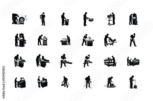 People Using Tools and Devices Black Silhouette Icons Collection Vector Set