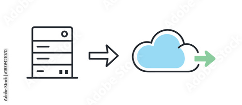 Server to cloud data transfer icon with arrows and a blue cloud symbol