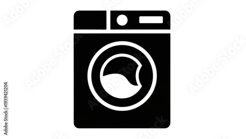 Washing Machine Silhouette Icon, Laundry Appliance Household Equipment Vector