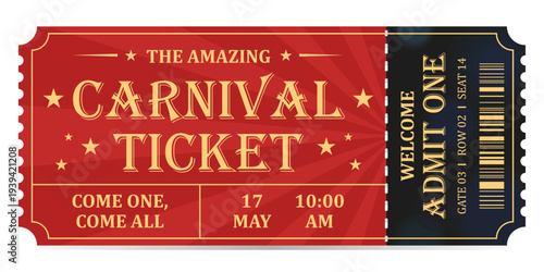 Circus ticket. Vector Image. Horizontal circus ticket.