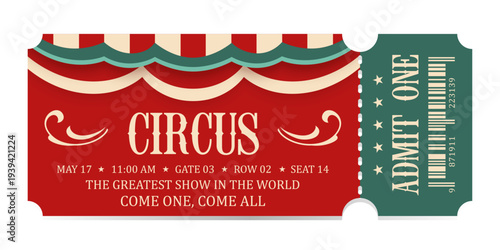 Circus ticket. Vector Image. Horizontal circus ticket.
