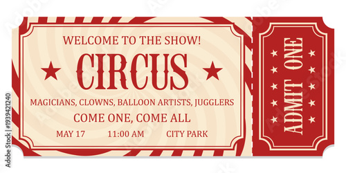 Circus ticket. Vector Image. Horizontal circus ticket.