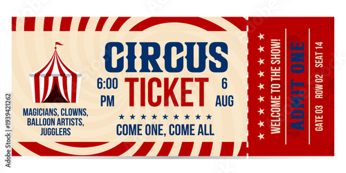 Circus ticket. Vector Image. Horizontal circus ticket.