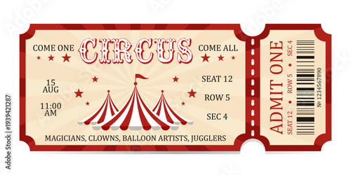Circus ticket. Vector Image. Horizontal circus ticket.