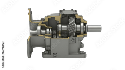Helical Gear Drive Cutaway Diagram, Industrial Gearbox Internal Mechanical Illustration